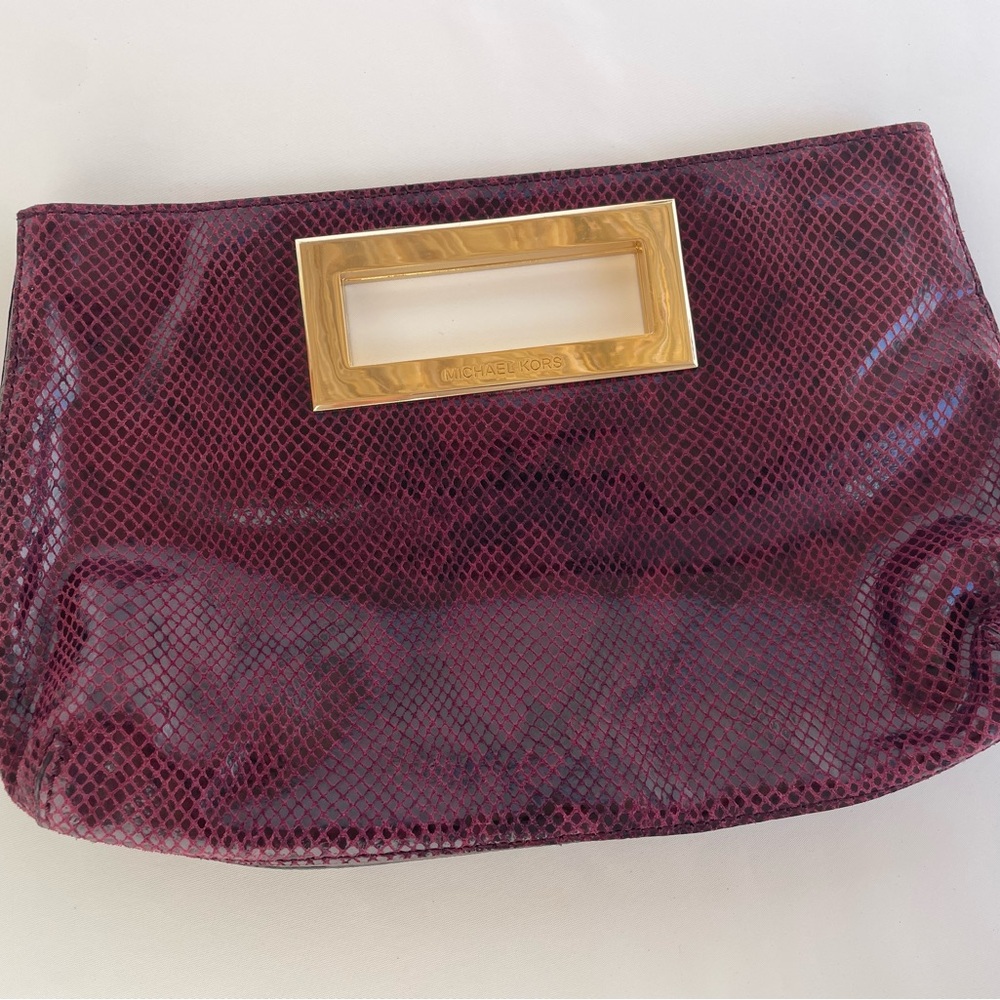 Michael Kors Snake Print Clutch in Deep Red